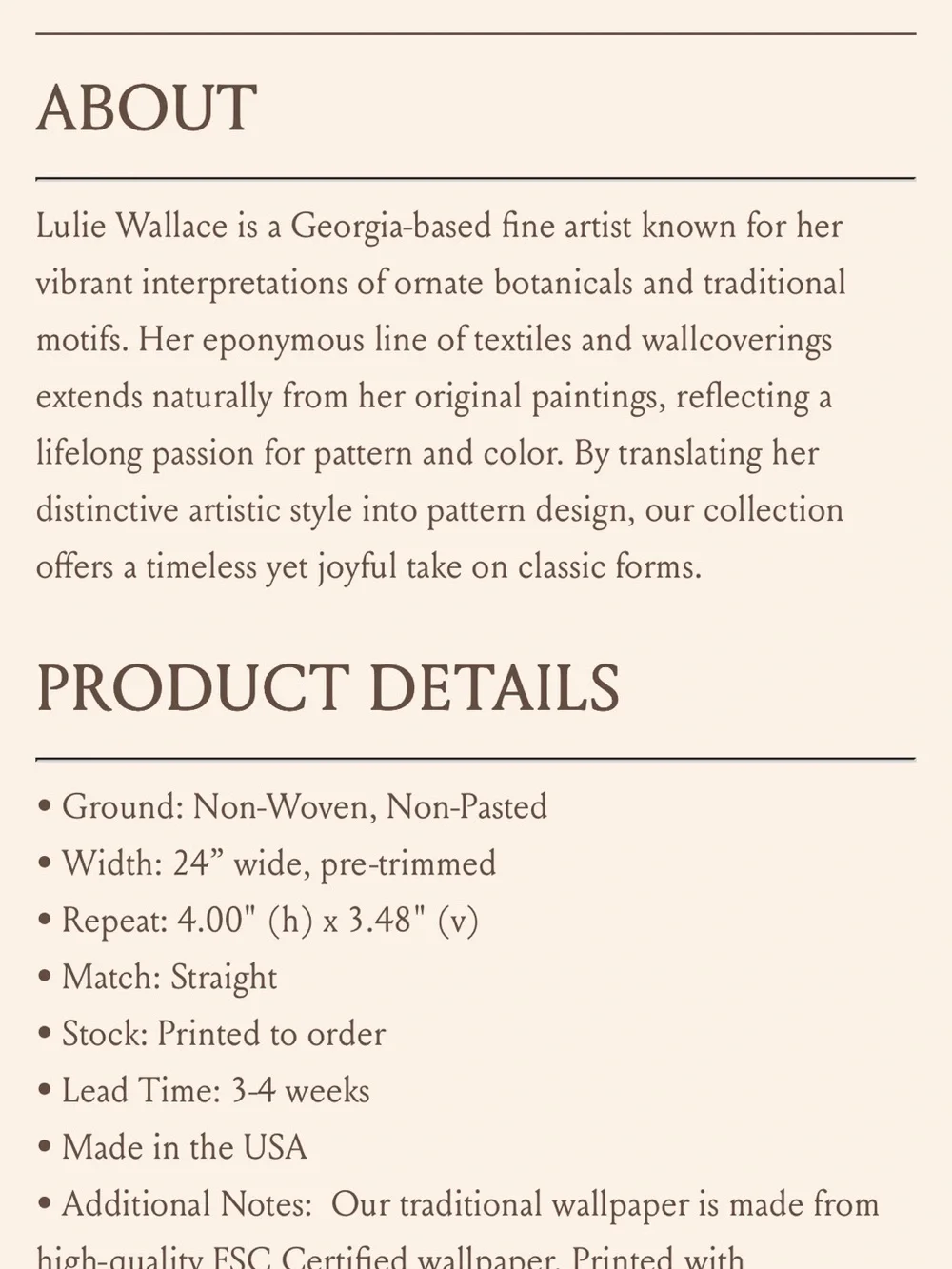 Lulie Wallace “Sarah” Wallpaper – 4 New Rolls